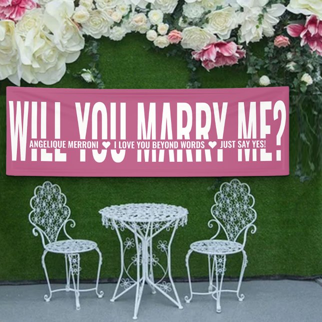 Will You Marry Me Personalized Proposal Pink White Banner (Creator Uploaded)