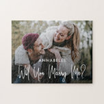 Will You Marry Me Photo Jigsaw Puzzle<br><div class="desc">Ask her to marry you with a custom photo puzzles. Design features single photo,  typography script ''Will You Marry Me? in trendy lettering. Personalize with a name.</div>