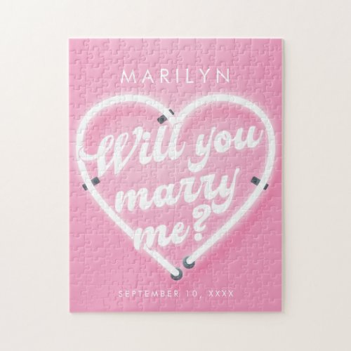 Will You Marry Me Pink Neon Sign Custom Name Jigsaw Puzzle