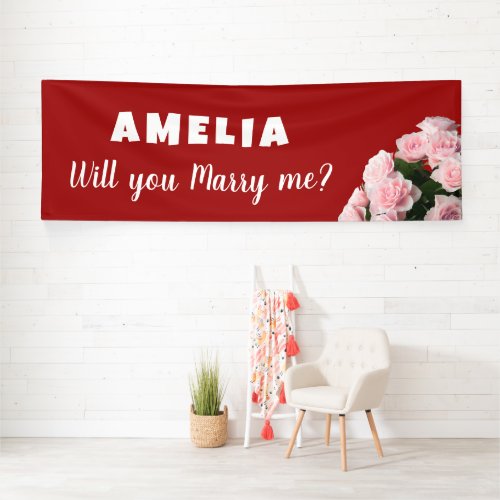 Will you marry me Pink Rose Romantic Proposal Banner