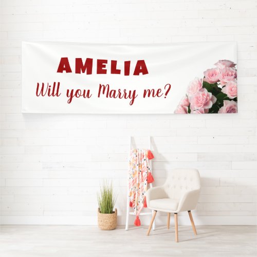 Will you marry me Pink Rose Romantic Proposal Banner