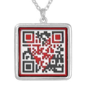 Will You Marry Me Proposal 3D-Effect QR Code Silver Plated Necklace