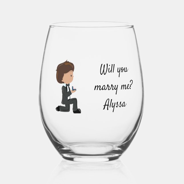 Will You Marry Me Proposal Personalized Stemless Wine Glass (Front)