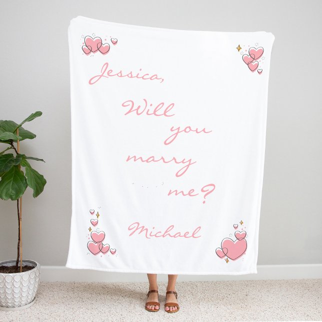 Will You Marry Me? Proposal Pink Hearts Sherpa Blanket (Creator Uploaded)