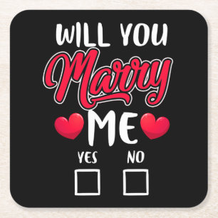 Will You Marry Me Proposal - Valentines Day Square Paper Coaster