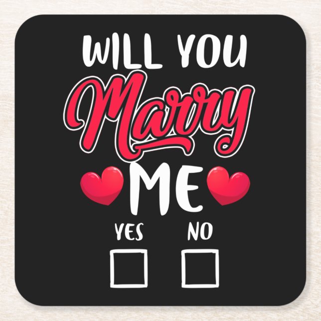 Will You Marry Me Proposal - Valentines Day Square Paper Coaster (Front)