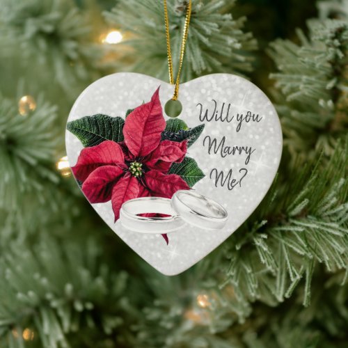 Will You Marry Me  Red Christmas Poinsettia Ceramic Ornament