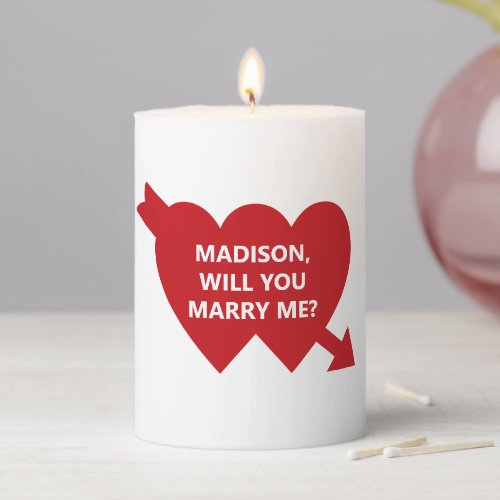 Will You Marry Me red cupid heart custom proposal Pillar Candle