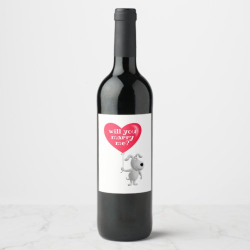 Will You Marry Me Red Heart Dog Puppy Proposal Wine Label