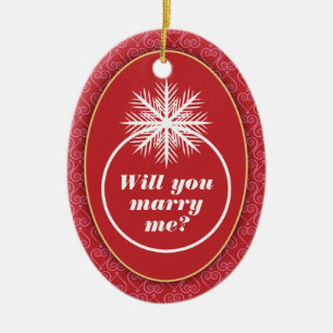 Will You Marry Me? Red Heart Pattern Ceramic Ornament