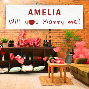 Will you marry me Red Heart Romantic Proposal Banner