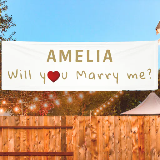 Will you marry me Red Heart Romantic Proposal Banner
