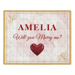 Will you marry me Red Heart Romantic Proposal Jigsaw Puzzle