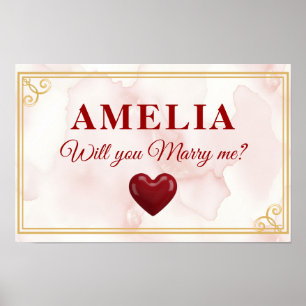 Will you marry me Red Heart Romantic Proposal Poster