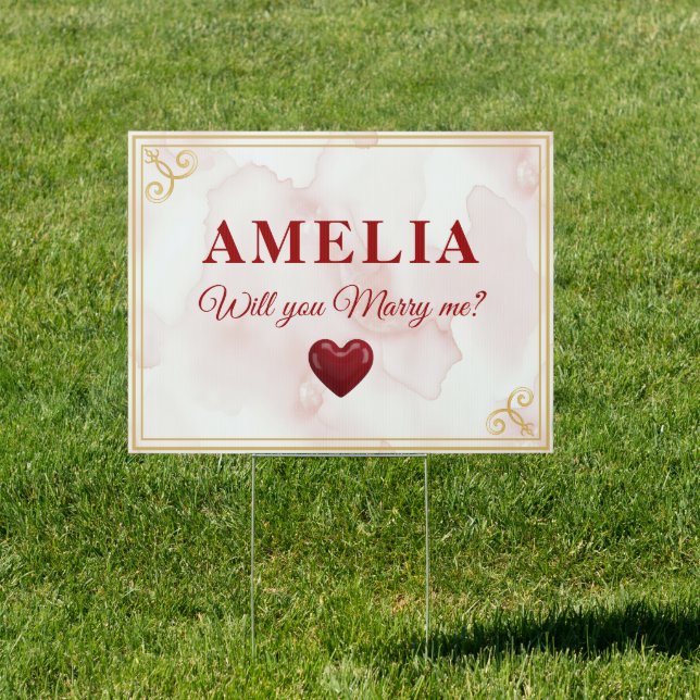 Will you marry me Red Heart Romantic Proposal Sign (Insitu)