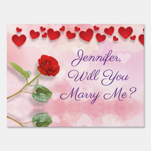 Will You Marry Me? Red Hearts Rose, Name/Messages Sign (Front)