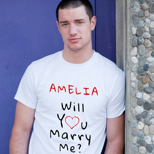 Will you marry me Red Romantic Heart with Name T_Shirt