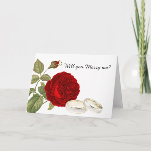 Will you Marry Me Red Rose and White Card