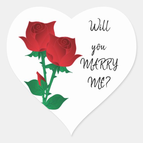 Will You Marry Me  Red Roses Heart Sticker