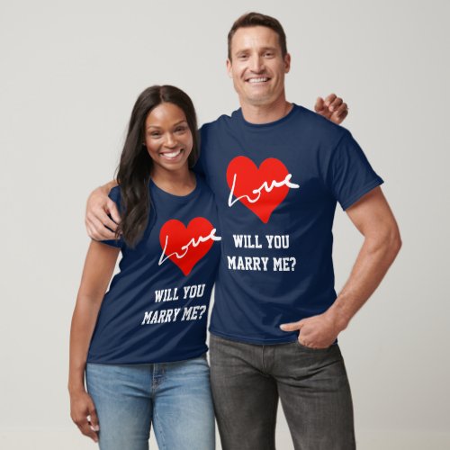 Will You Marry Me Red White  Blue Valentines Love T_Shirt