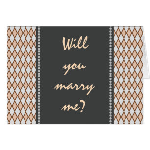 "Will you marry me?"; Rustic Brown, Beige Diamonds Cards