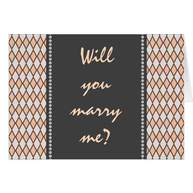 "Will you marry me?"; Rustic Brown, Beige Diamonds Cards (Front Horizontal)