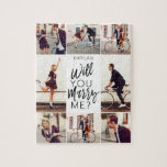 Will You Marry Me Script & Custom Photo Collage Jigsaw Puzzle<br><div class="desc">Pop the question, with our fun and trendy, will you marry me? custom 8 photo layout jigsaw puzzle. Our design features an eight photo collage design to display your own special photos. "Will you marry me?" is designed in a trendy white typographic design displayed in the center of the puzzle....</div>