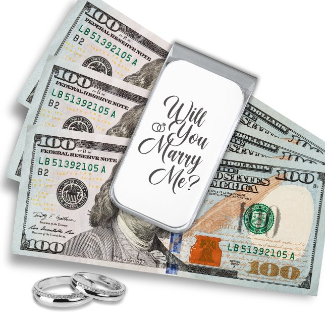 “Will You Marry Me?”  Silver Finish Money Clip (Will You Marry Me? Money Clip - Unique Wedding Proposal Idea for Money Conscious couple)
