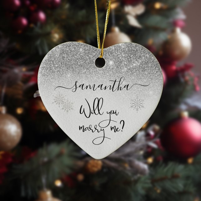 Will you Marry Me Surprise Proposal Silver Glitter Ceramic Ornament (Creator Uploaded)