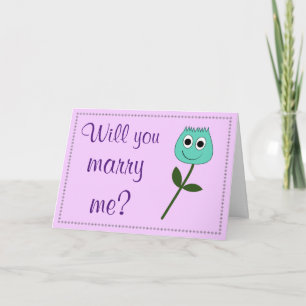 "Will you marry me?" + Teal Smiling Flower Letterpress Thank You Card