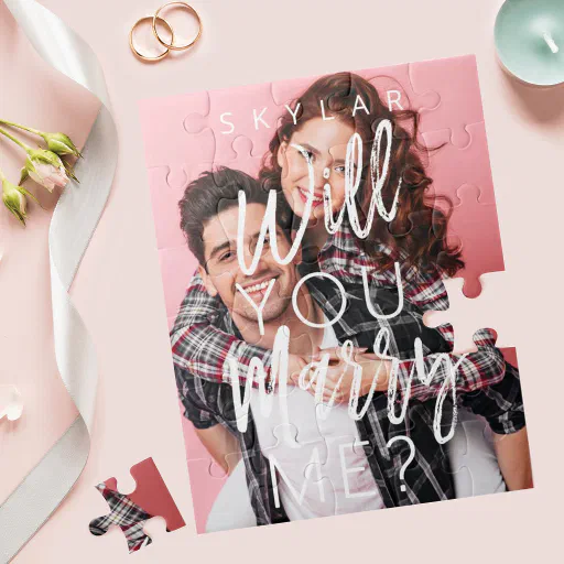 Will You Marry Me Trendy Script &amp; Custom Photo Jigsaw Puzzle