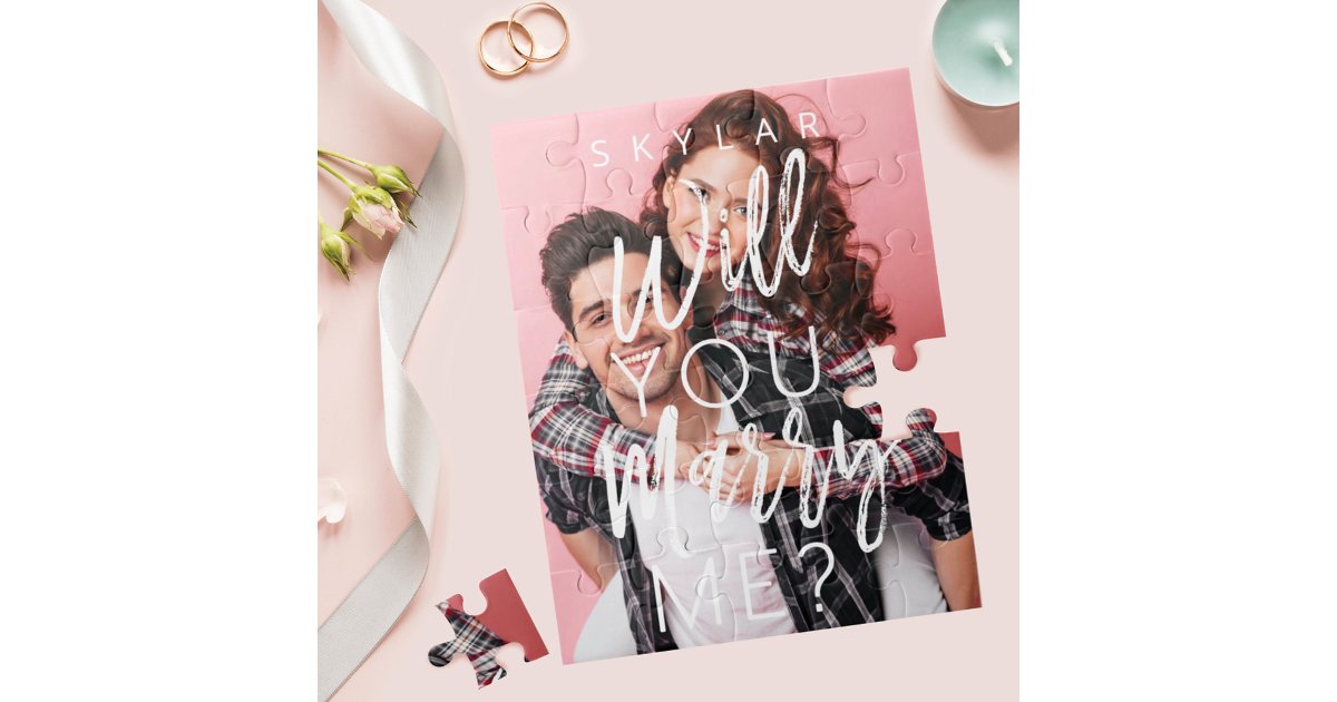 Marry Me Script Will You Marry Me Trendy Script & Custom Photo Jigsaw Puzzle | Zazzle