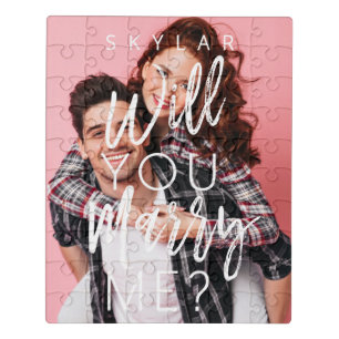 Will You Marry Me Trendy Script & Custom Photo Jigsaw Puzzle