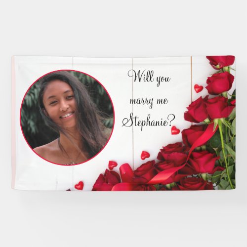 Will you marry me Valentine day red heart roses Banner