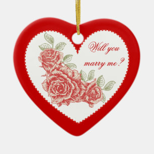 Will you marry me? Valentine's Vintage red roses Ceramic Ornament