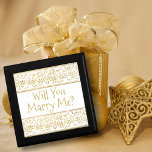 Will You Marry Me? Vintage Gold Floral Ribbon Gift Box<br><div class="desc">Elegant,  decorative and festive with vintage floral golden details with customizable Will you Marry Me,  on white background which is also customizable.   Perfect keepsake box for super special engagement ring.</div>