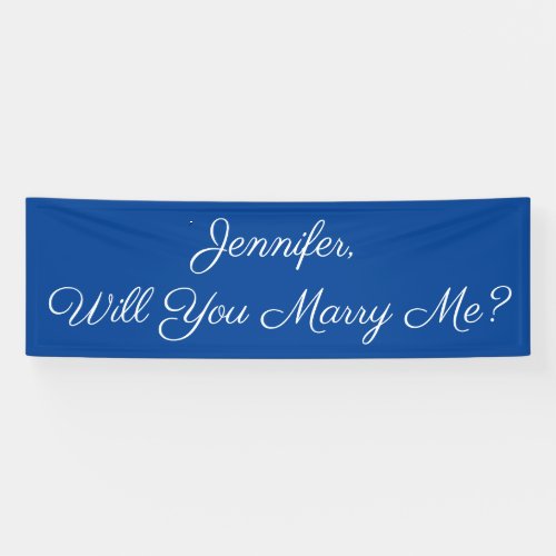 Will You Marry Me White Script Deep Blue Banner