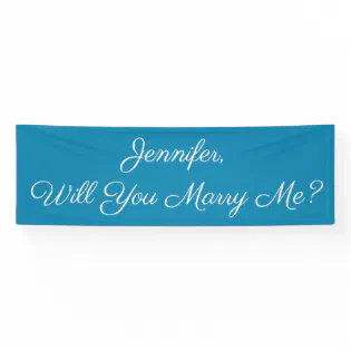 Will You Marry Me? White Script, Deep Sky Blue Banner