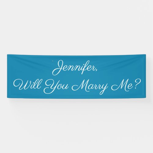 Will You Marry Me White Script Deep Sky Blue Banner
