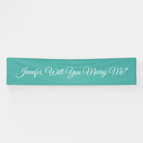Will You Marry Me White Script Text Teal Banner