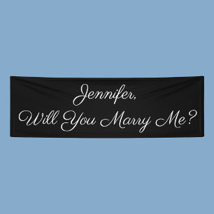 Will You Marry Me? White Text on Black Banner