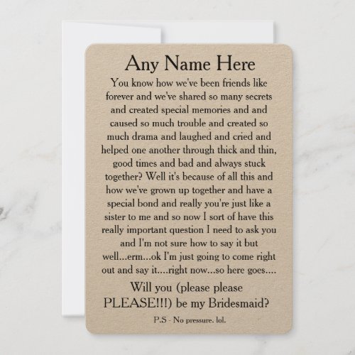 Will you please be my bridesmaid Custom text card