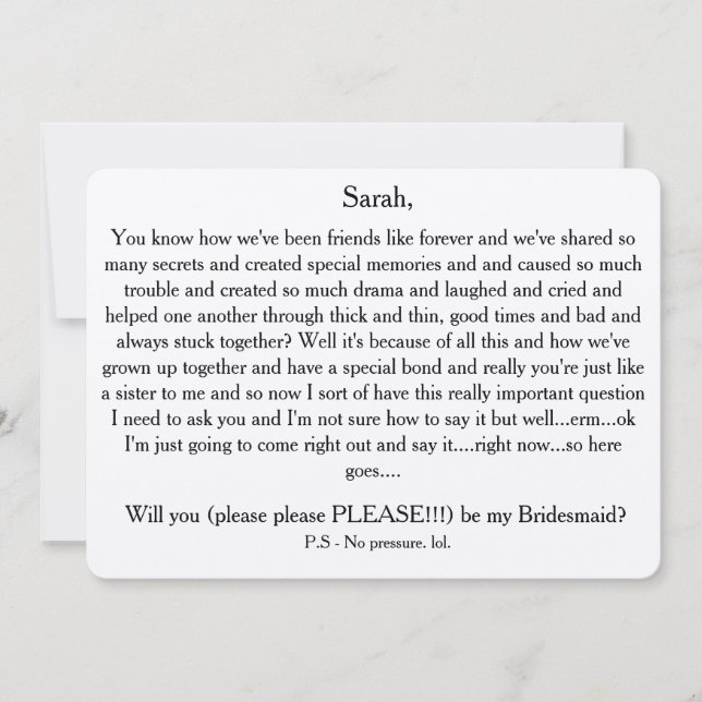 Will you please be my bridesmaid? Custom text card (Front)