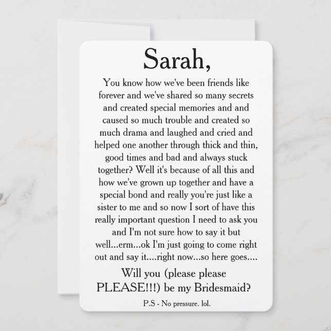 Will you please be my bridesmaid? Custom text card (Front)