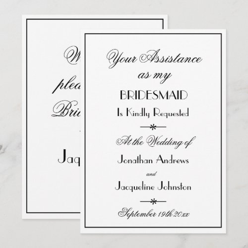 Will you please be my Bridesmaid? Simple Proposal Invitation