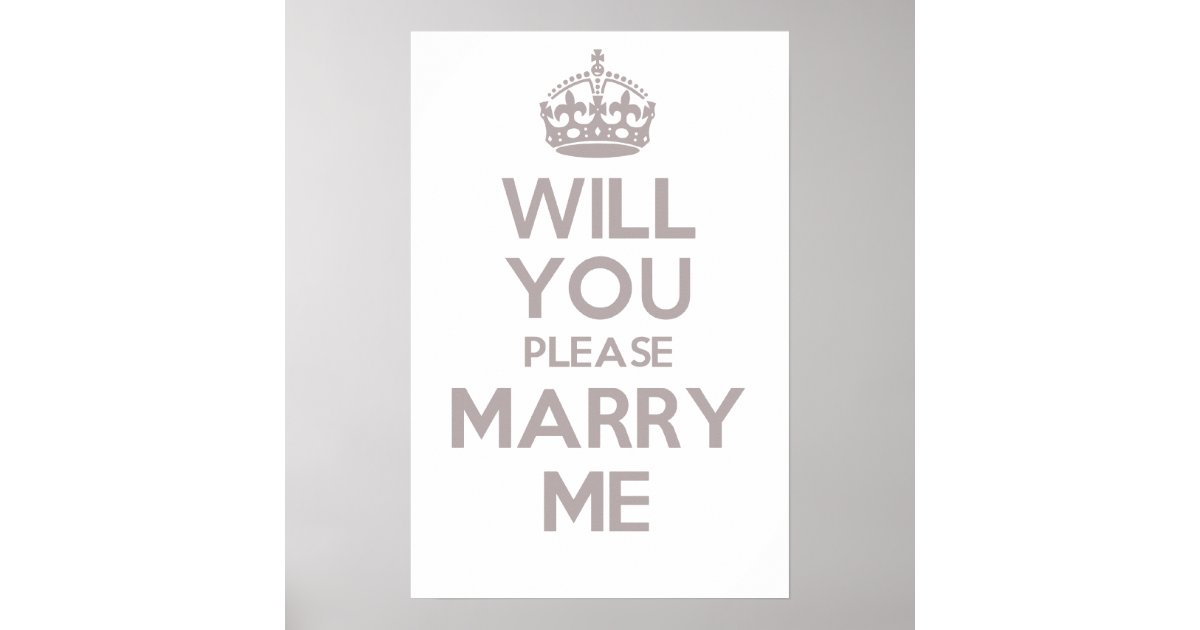 Will You Please Marry Me Silver On White Poster Zazzle Com