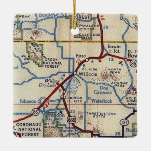 Willcox Arizona 1955 Map Ceramic Ornament