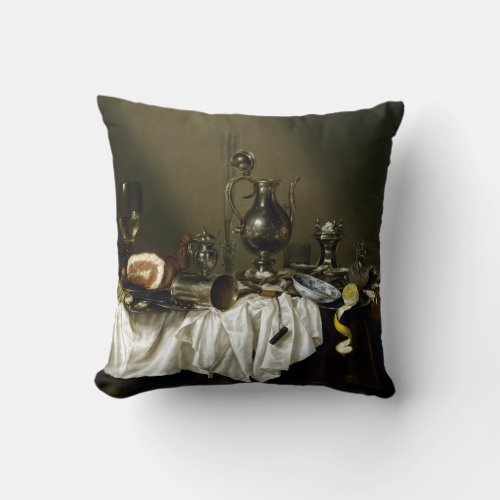 Willem Claesz Heda Banquet Piece with Ham Throw Pillow