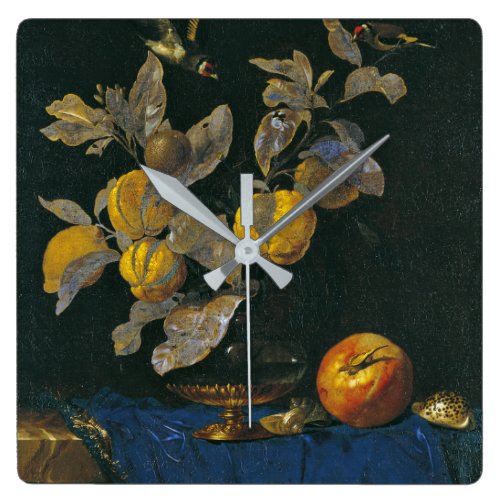 Willem Van Aelst - Still Life With Fruit Square Wall Clock