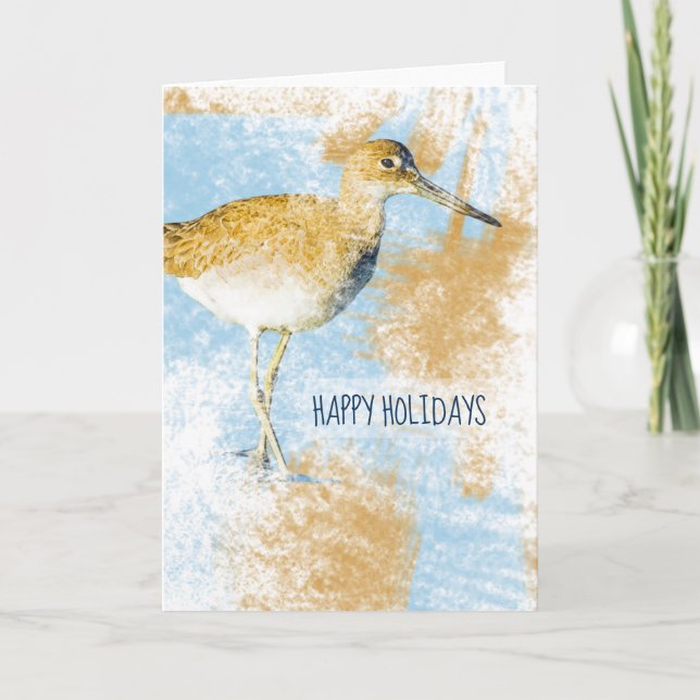 Willet Bird On Beach Art Holiday Card (Front)